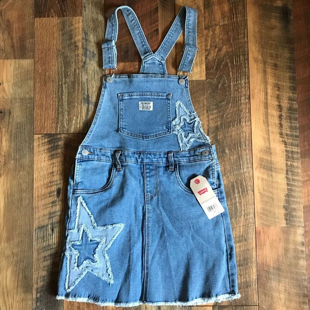 Levi’s Girls overall jumper skirtall dress SZ 12 Star appliqué New with tags